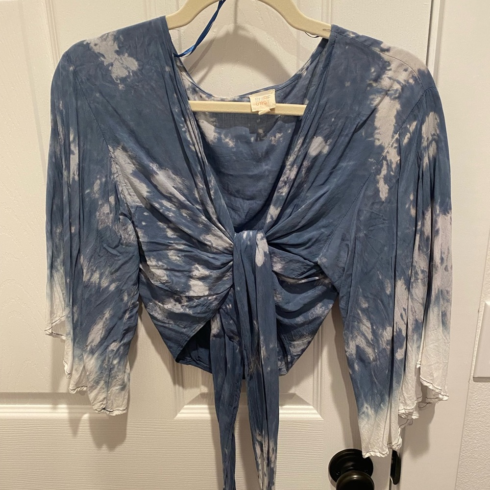 Blue Tie-Dye Wrap Top